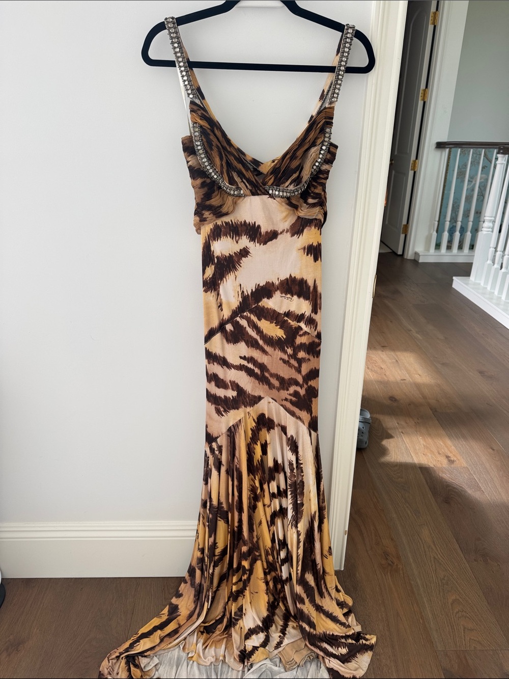 Vintage Roberto Cavalli Beaded Cross-Strap Animal-Print Gown - Picture 3 of 12